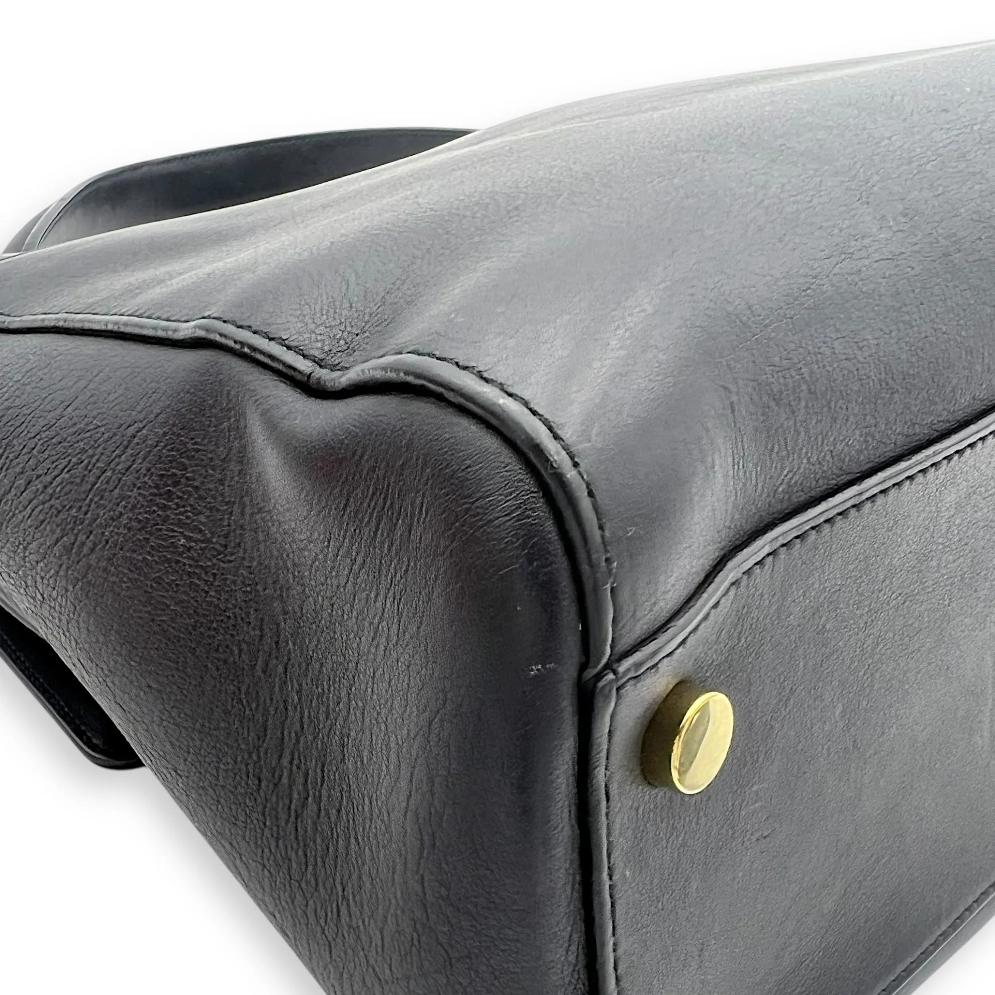 Moujik Top Handle Bag Blue in Calfskin, Gold hardware