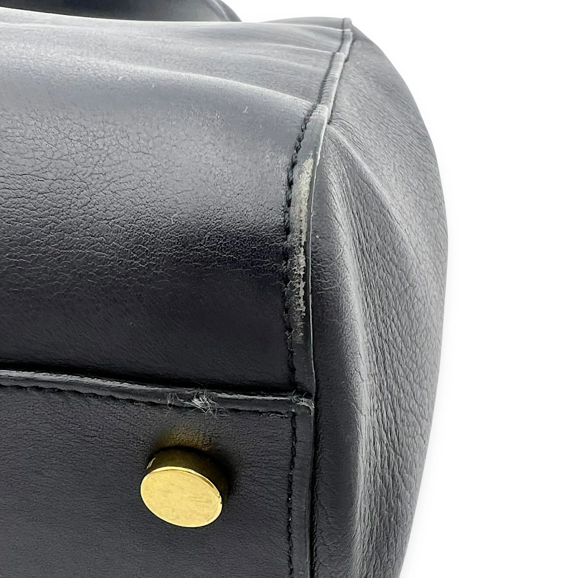 Moujik Top Handle Bag Blue in Calfskin, Gold hardware