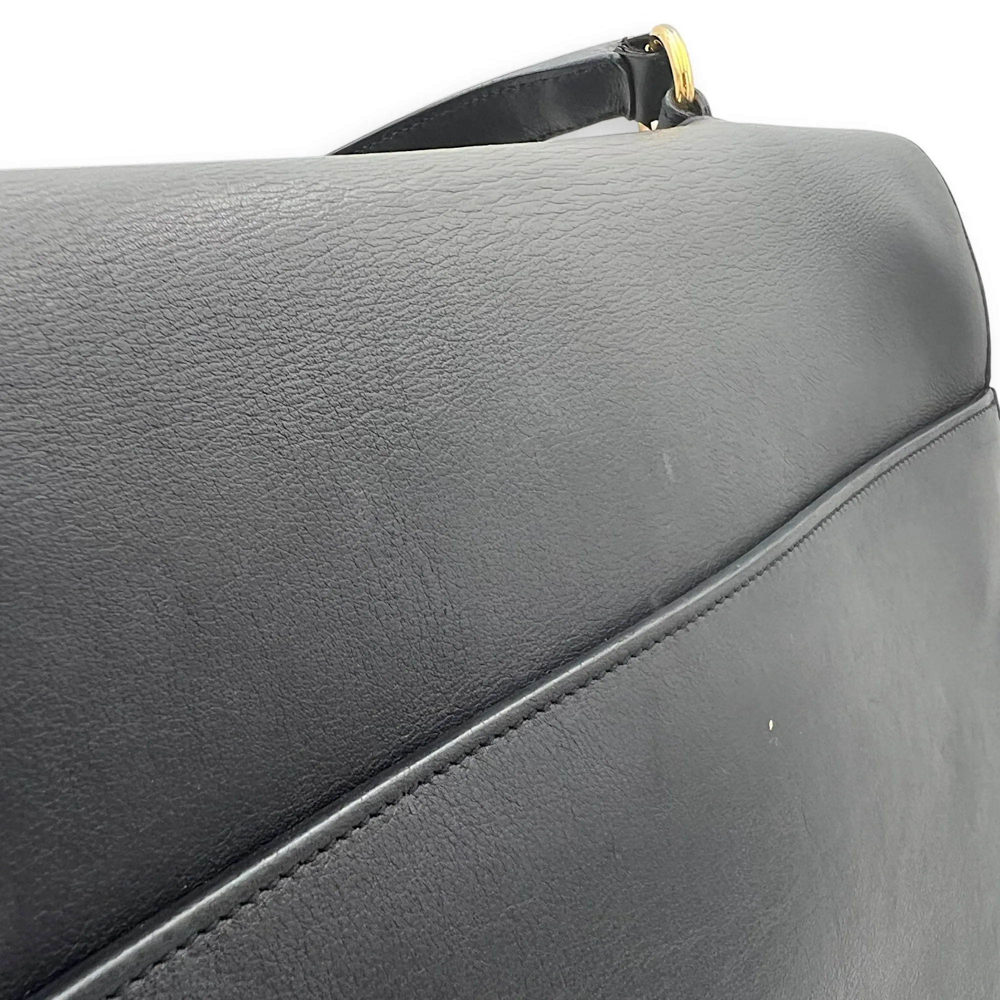 Moujik Top Handle Bag Blue in Calfskin, Gold hardware