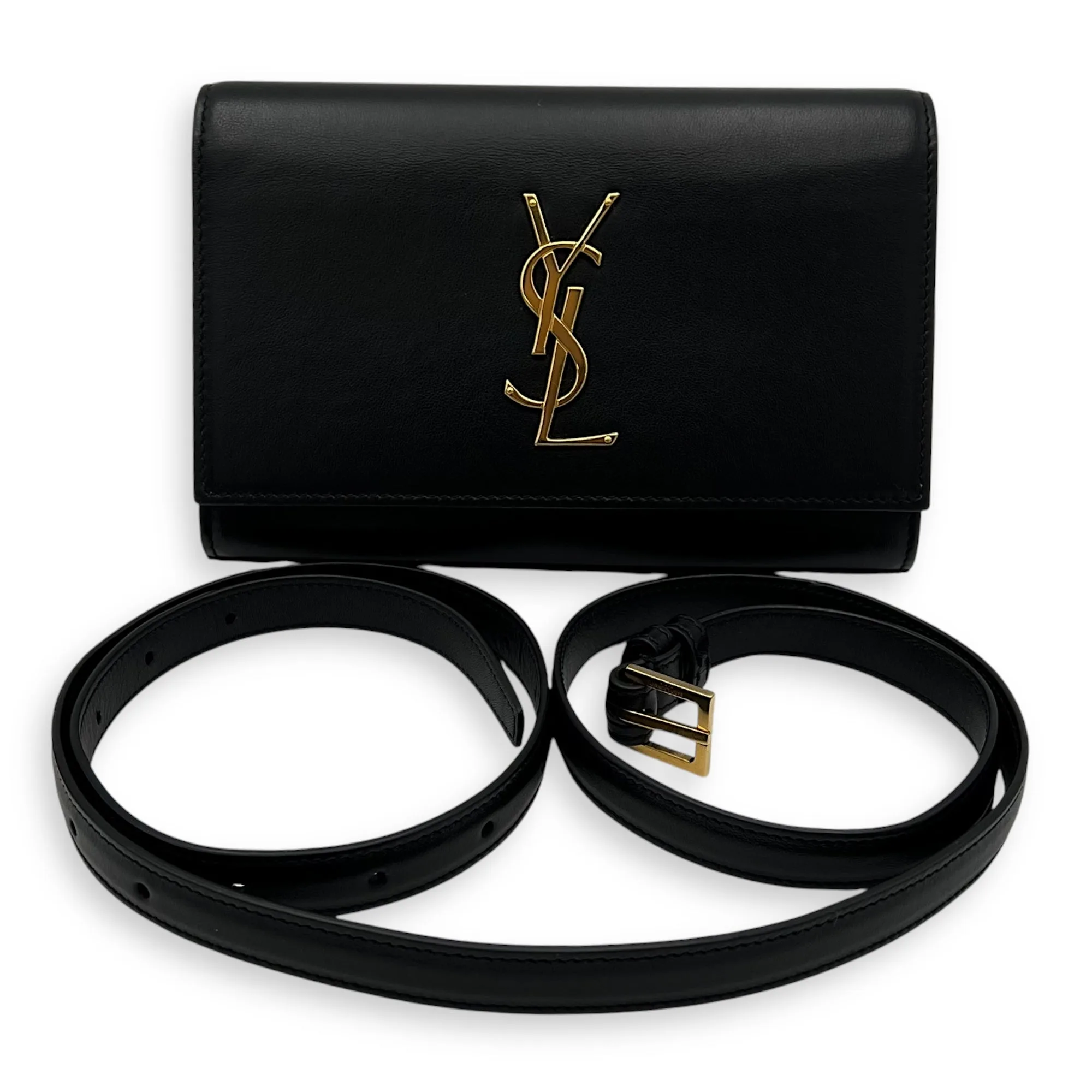 Kate Belt Bag Black in Calfskin, Gold hardware
