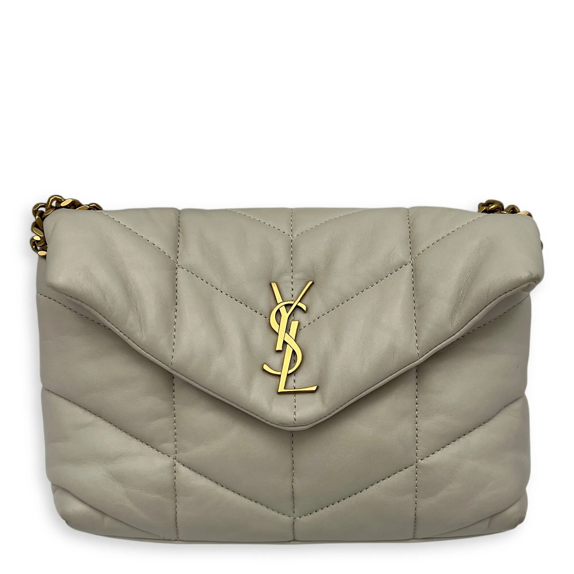 Puffer Shoulder Bag White in Lambskin, Gold hardware