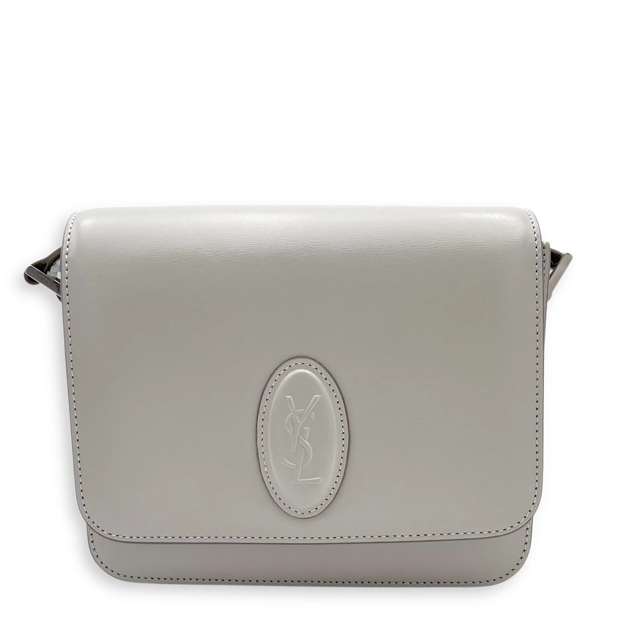 Le 61 Saddle Grey Shoulder Bag in Calfskin, Silver hardware