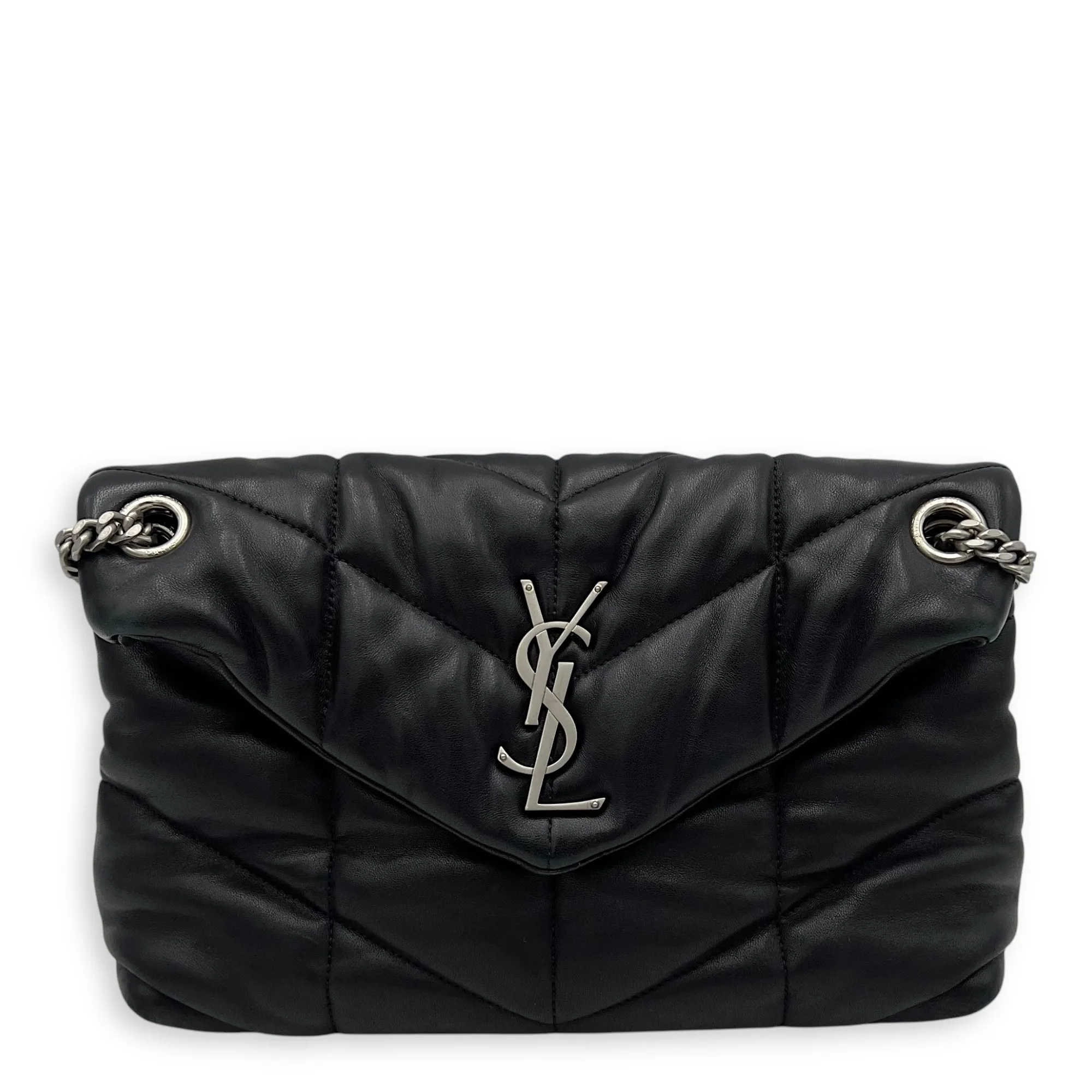 Puffer Shoulder Bag Black in Lambskin, Silver hardware