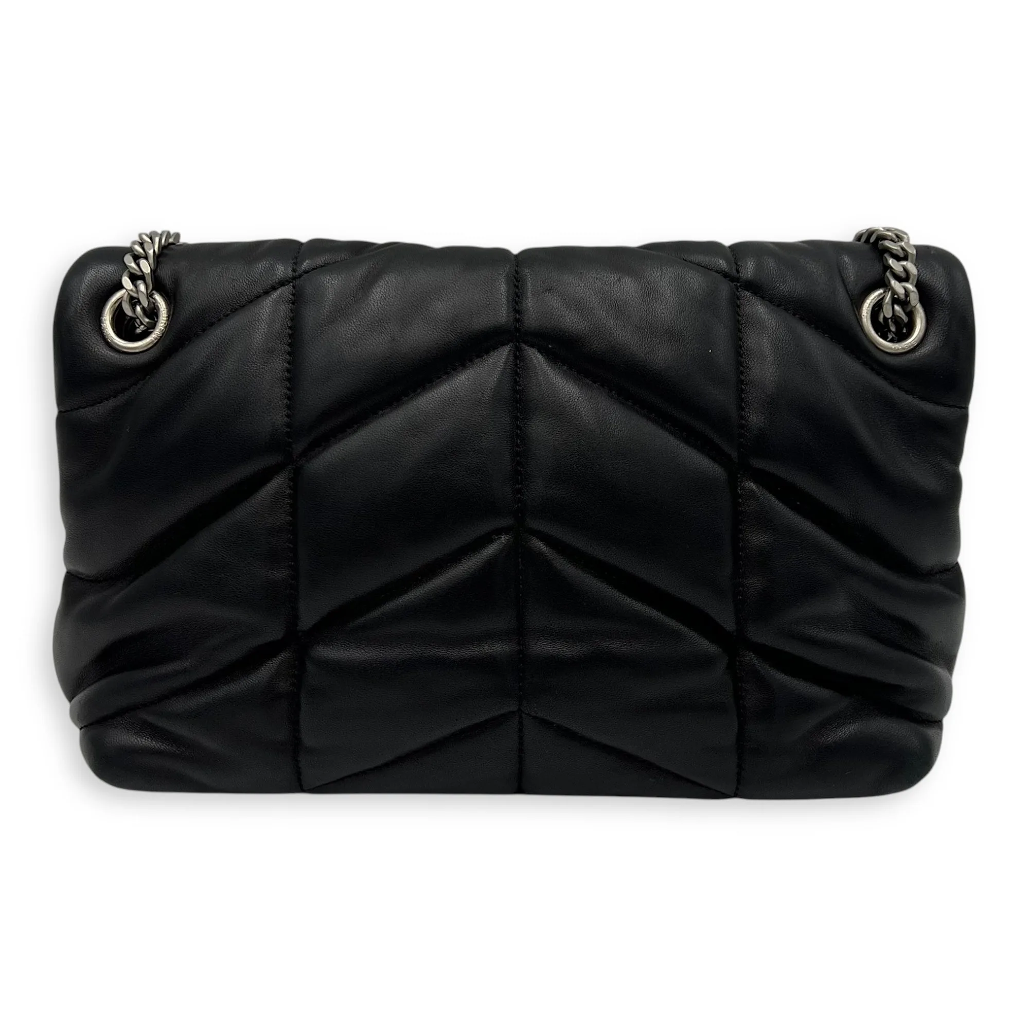 Puffer Shoulder Bag Black in Lambskin, Silver hardware