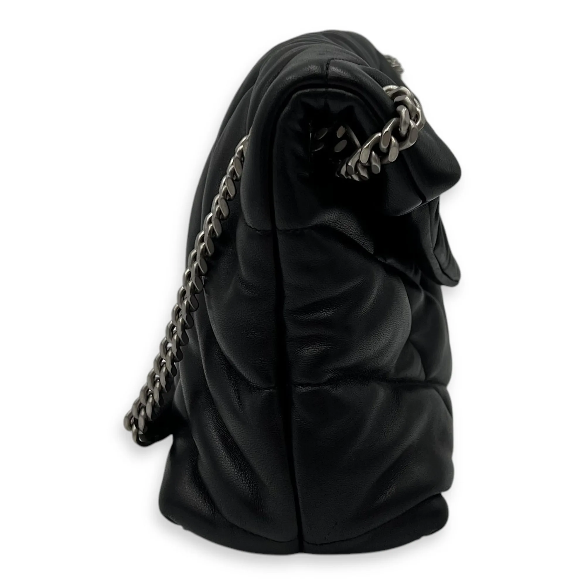 Puffer Shoulder Bag Black in Lambskin, Silver hardware