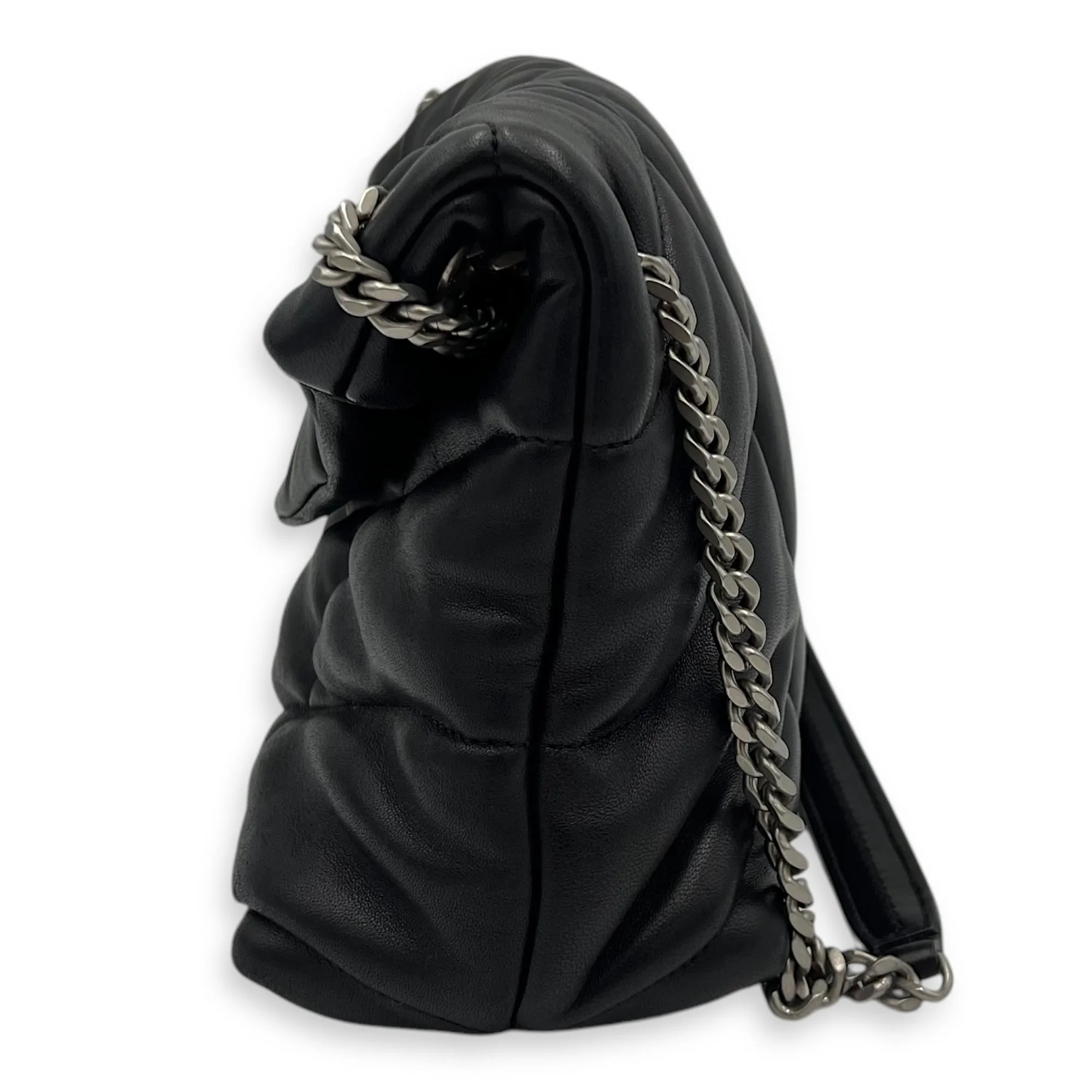 Puffer Shoulder Bag Black in Lambskin, Silver hardware