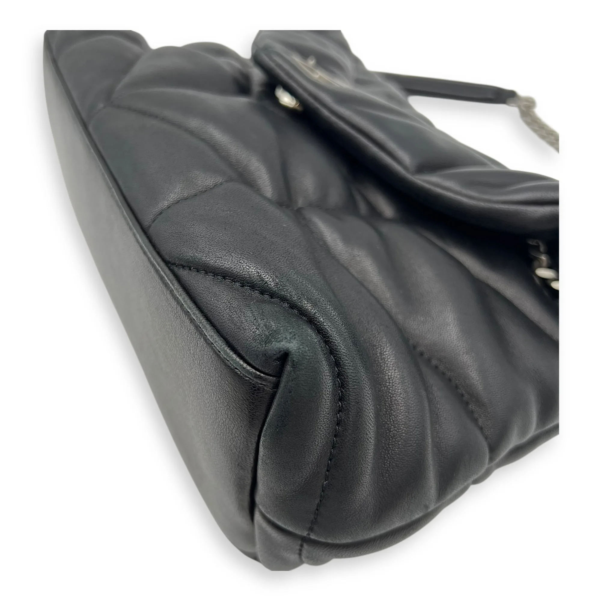 Puffer Shoulder Bag Black in Lambskin, Silver hardware
