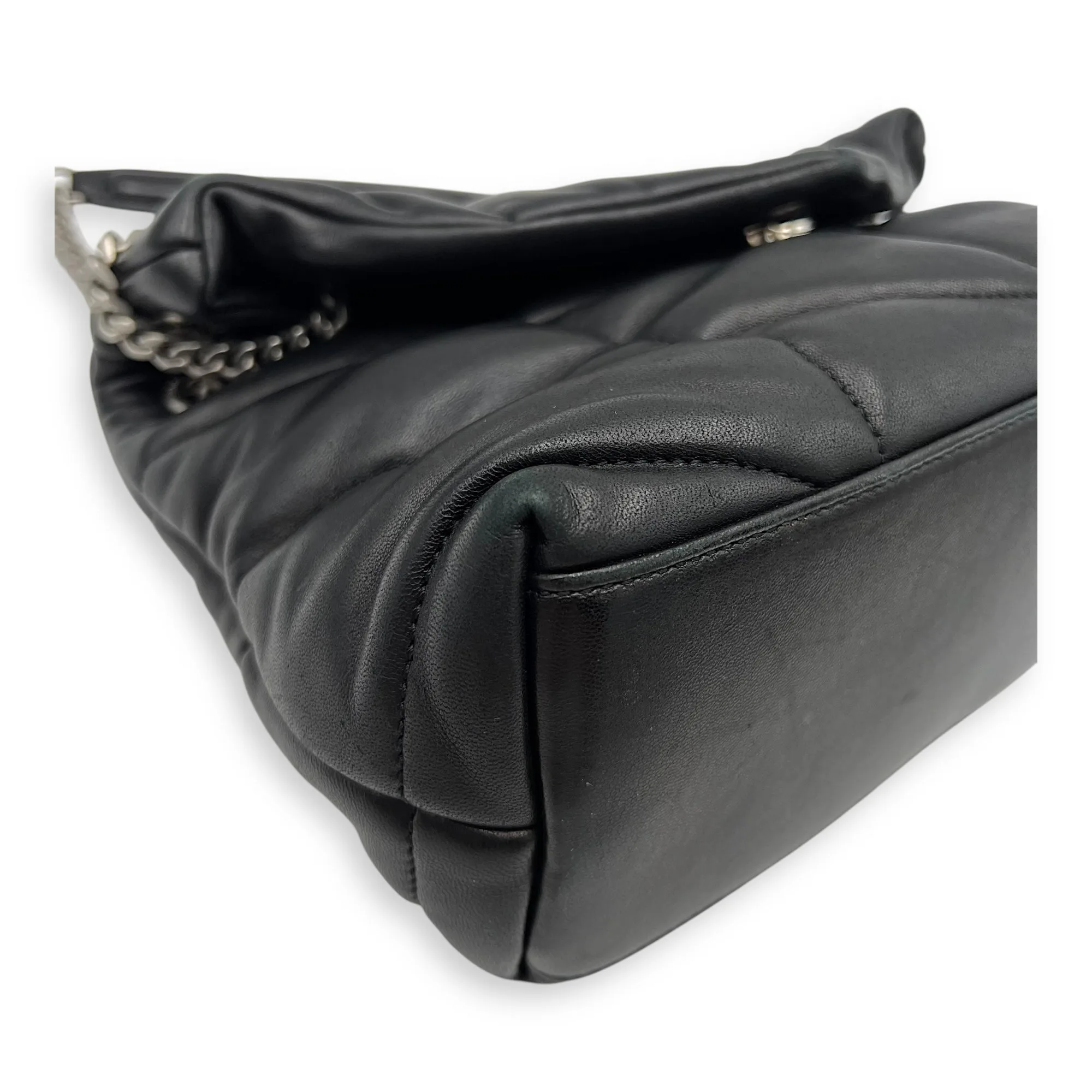 Puffer Shoulder Bag Black in Lambskin, Silver hardware