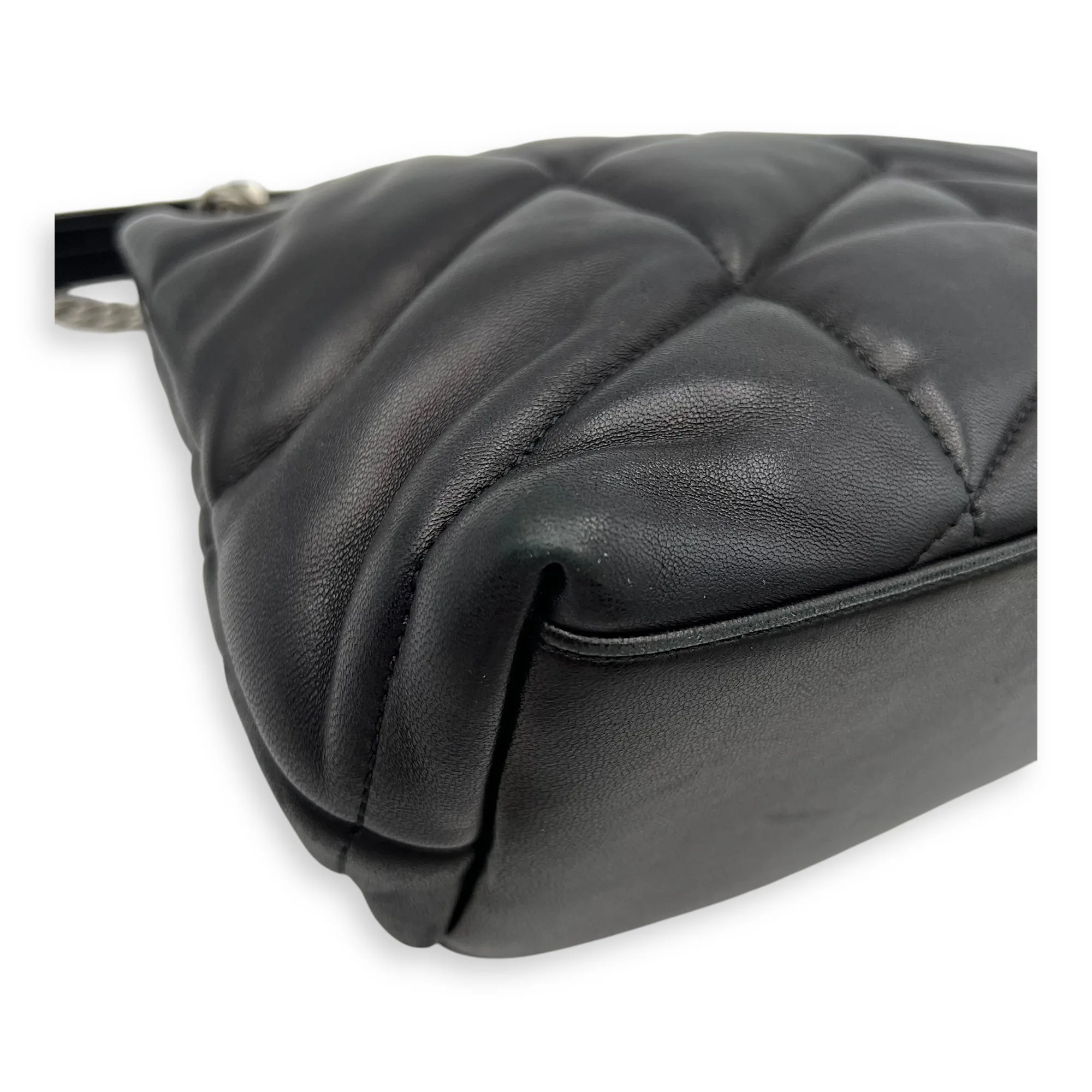 Puffer Shoulder Bag Black in Lambskin, Silver hardware