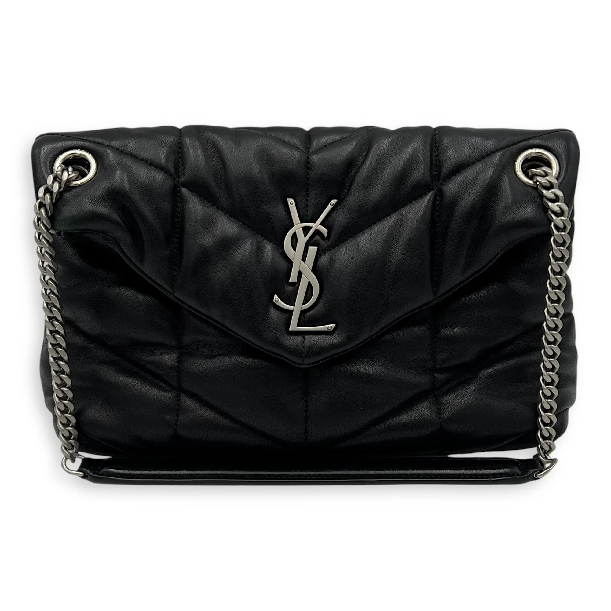Puffer Shoulder Bag Black in Lambskin, Silver hardware