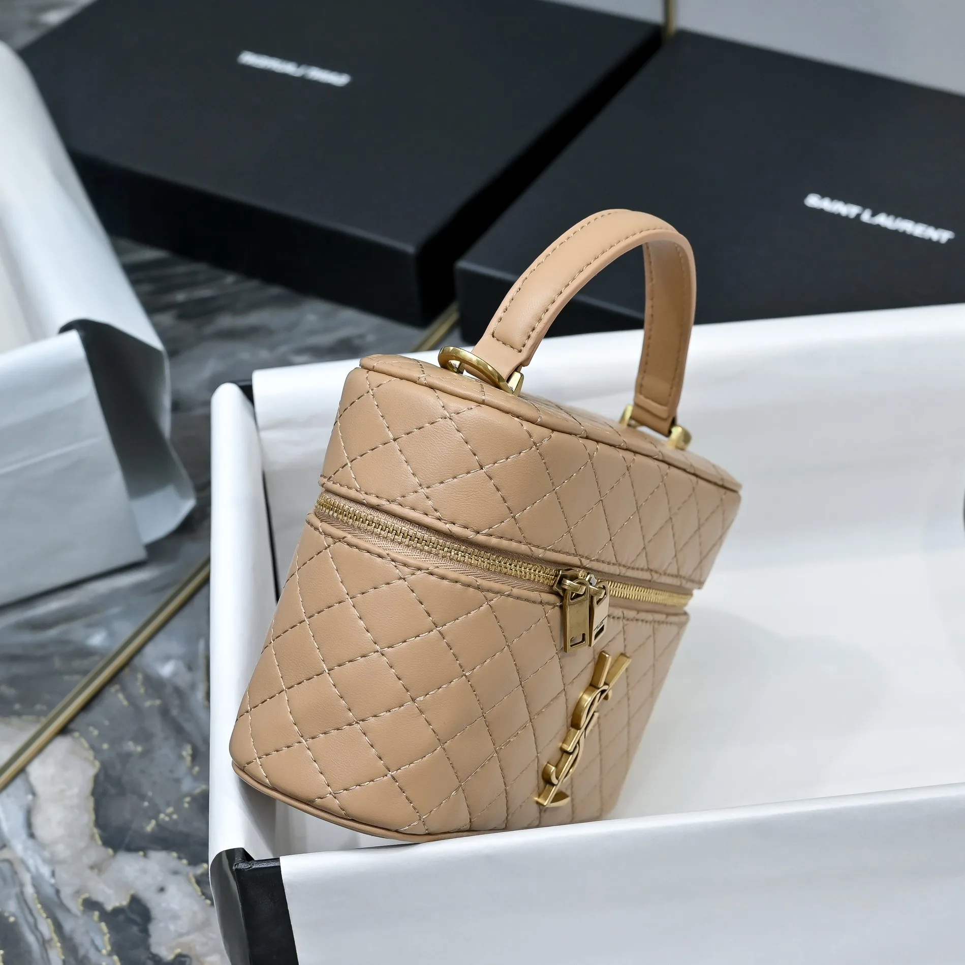 SAINT LAURENT YSL GABY vanity Medium bag in lambskin - DK TOFFEE
