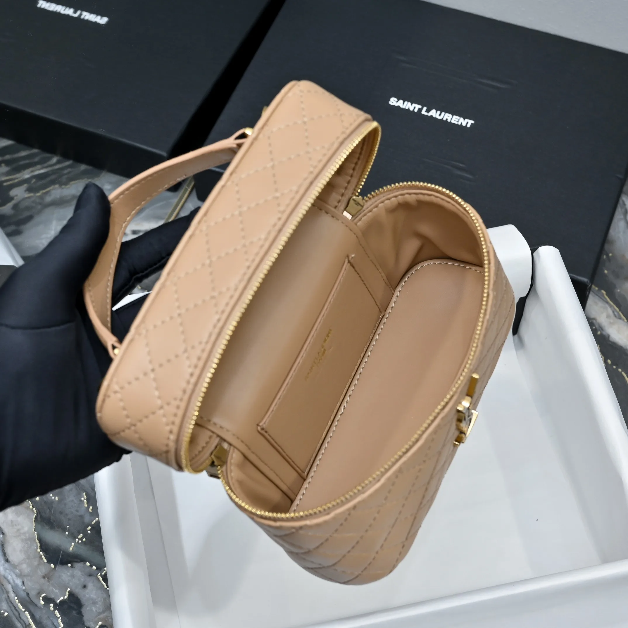 SAINT LAURENT YSL GABY vanity Medium bag in lambskin - DK TOFFEE