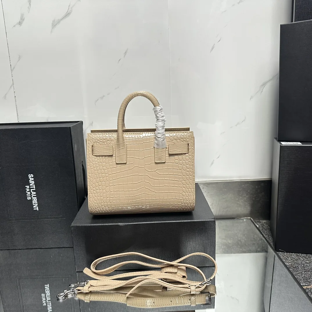 Saint Laurent Beige Croc Embossed Leather Nano Classic Sac De Jour Tote - Bag