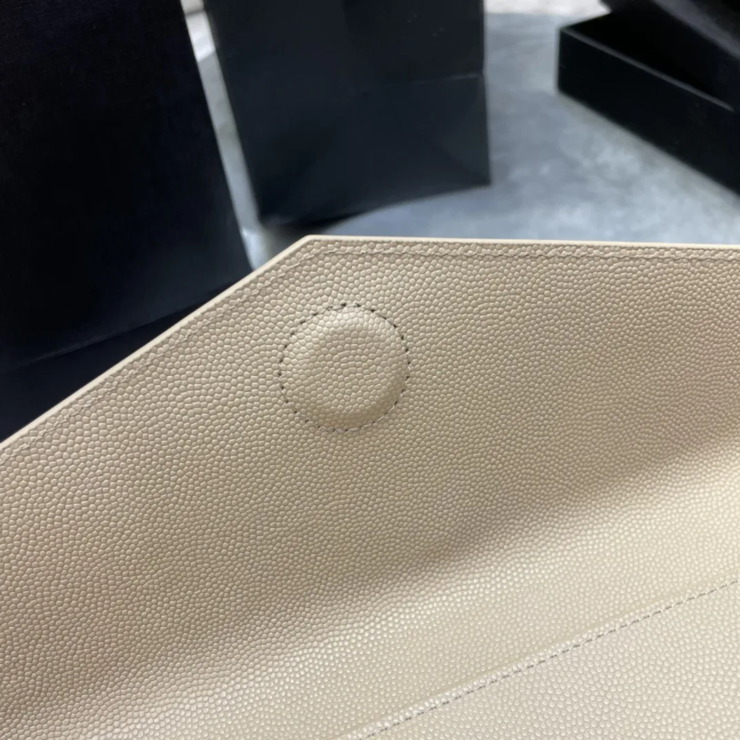 SAINT LAURENT Uptown YSL Monogram Leather Envelope Clutch Bag Beige-Gold hardware - Bag