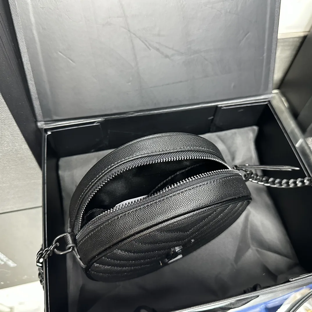 SAINT LAURENT Grain De Poudre Matelasse Chevron Quilted Round Vinyle Camera Bag Deep Marine-biack hardware - Bag