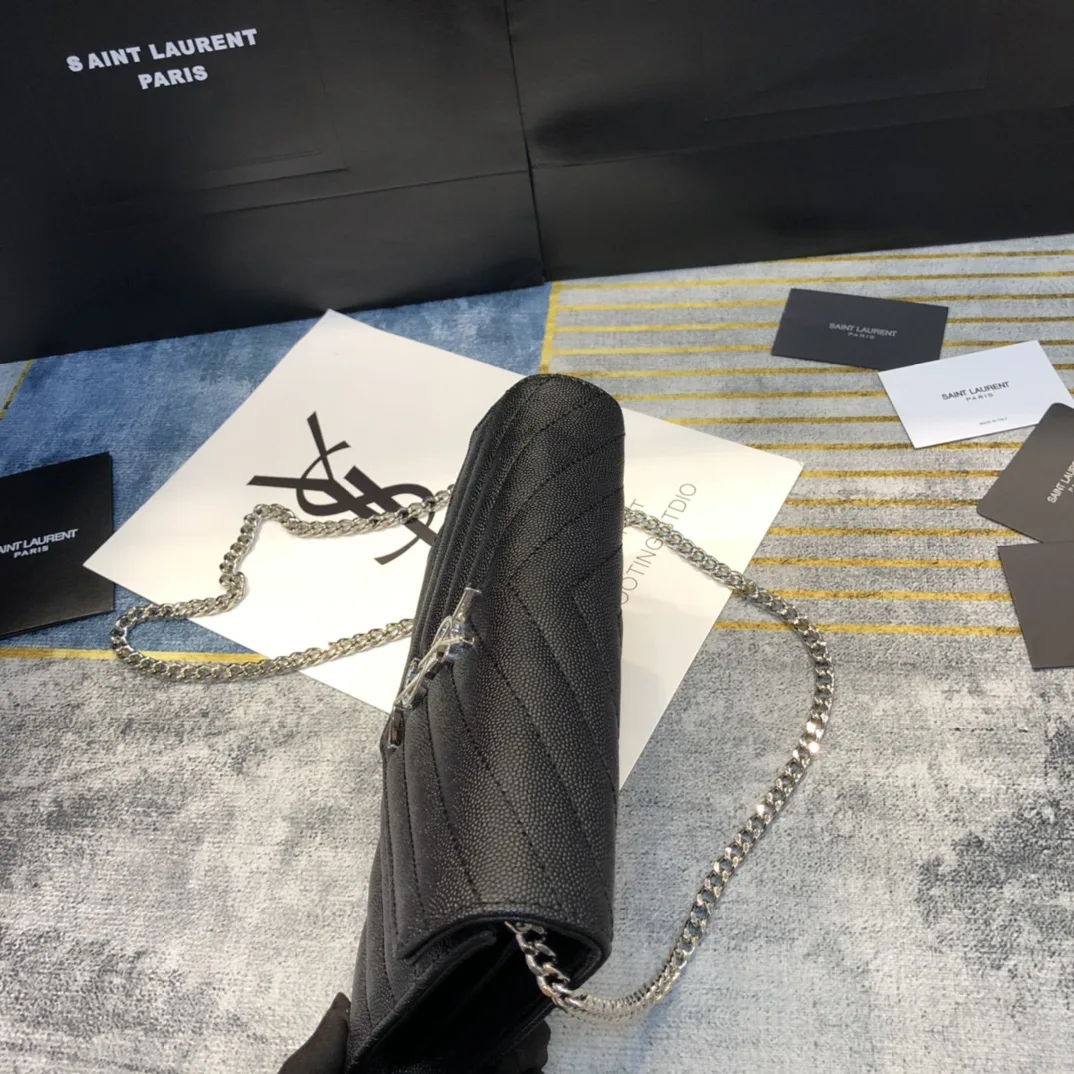 Saint Laurent YSL Cassandre Envelope - Black - Silver Metal