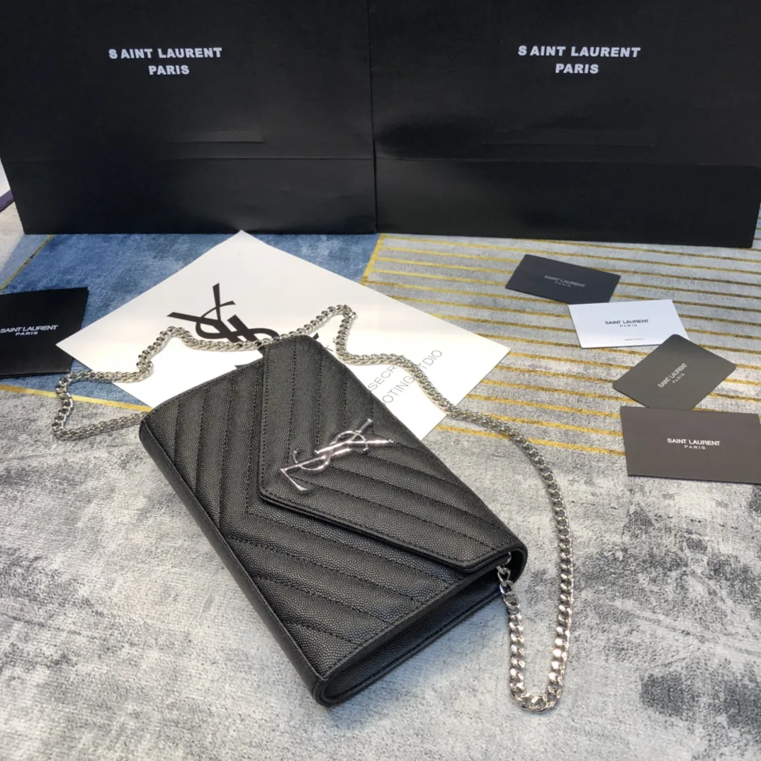 Saint Laurent YSL Cassandre Envelope - Black - Silver Metal