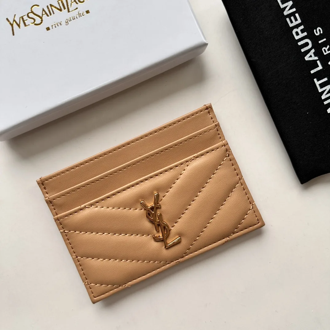Saint Laurent CASSANDRE MATELASSÉ card case in lambskin -Apricot Wallet