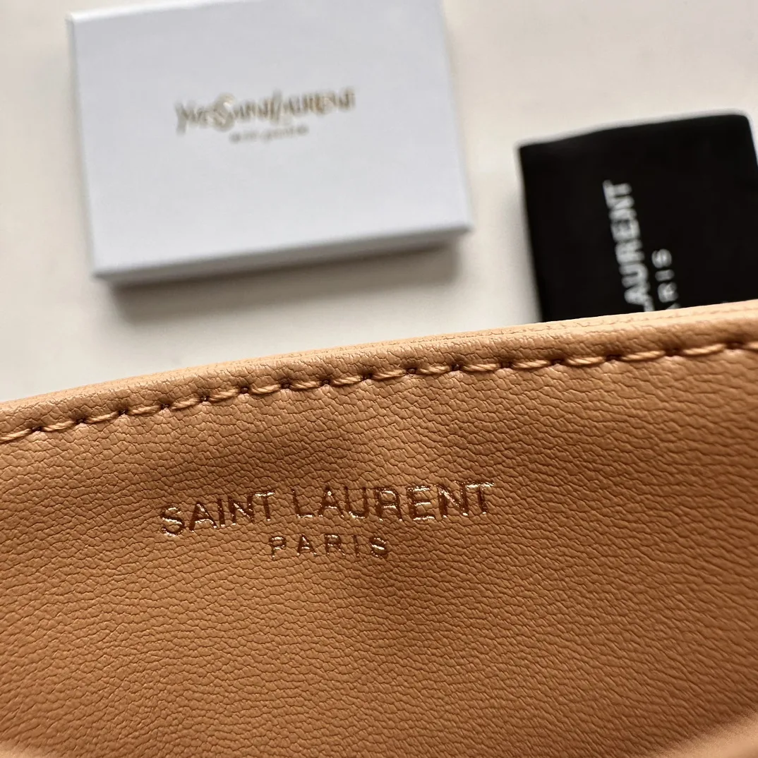 Saint Laurent CASSANDRE MATELASSÉ card case in lambskin -Apricot Wallet