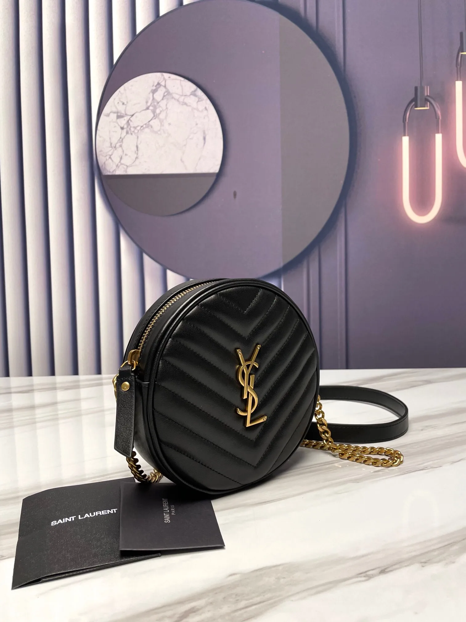 Saint Laurent YSL Round Vinyle Camera Crossbody Bag