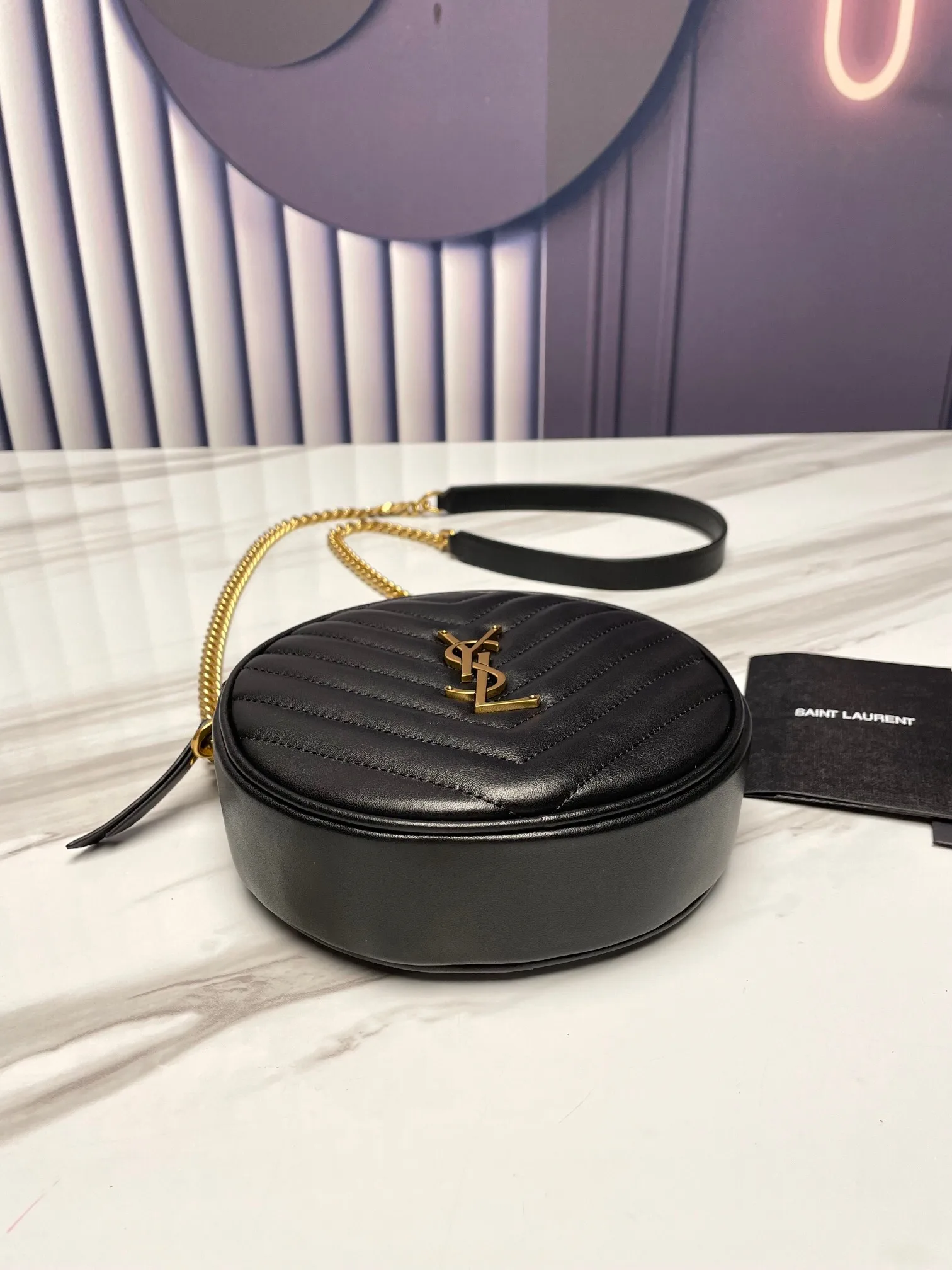 Saint Laurent YSL Round Vinyle Camera Crossbody Bag