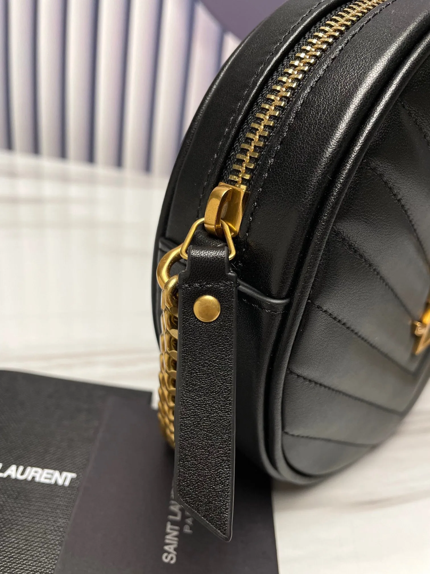 Saint Laurent YSL Round Vinyle Camera Crossbody Bag
