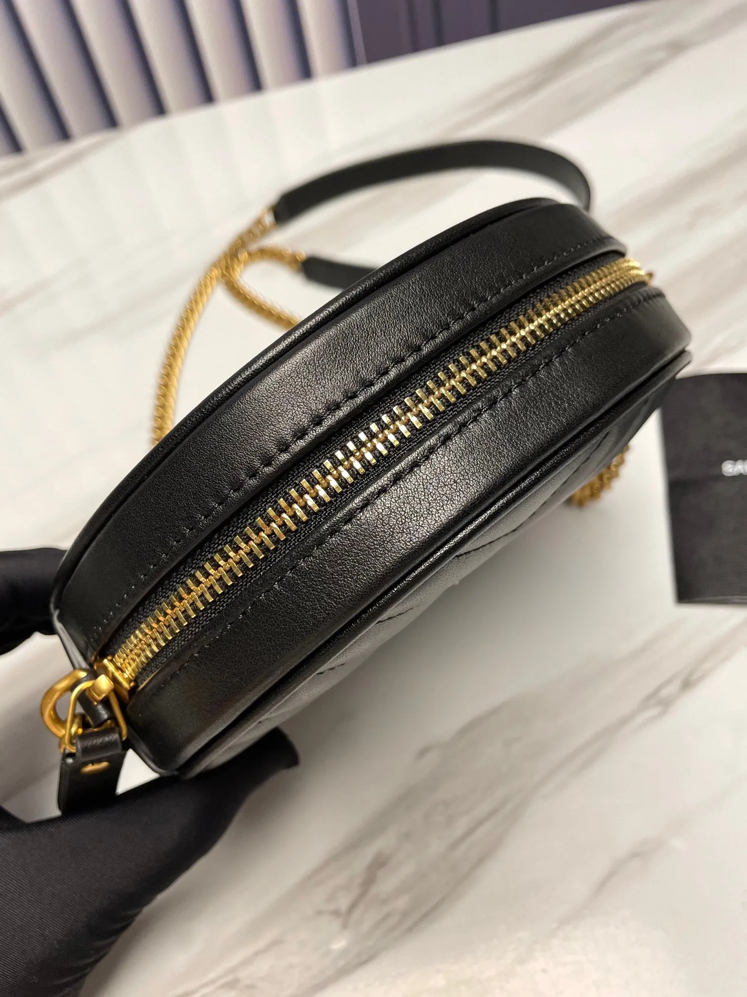 Saint Laurent YSL Round Vinyle Camera Crossbody Bag
