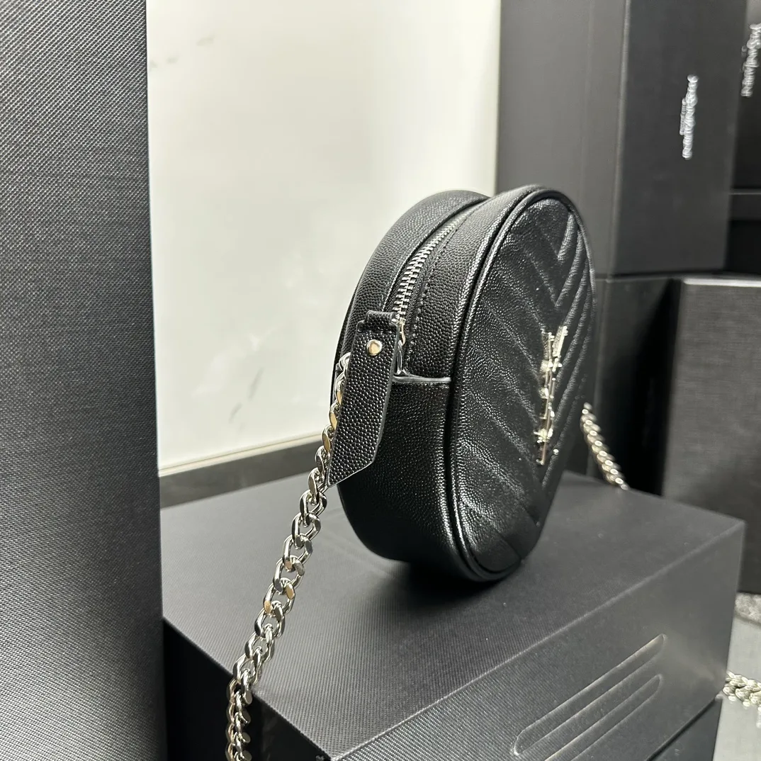 SAINT LAURENT Grain De Poudre Matelasse Chevron Quilted Round Vinyle Camera Bag Deep Marine-Silver hardware - Bag