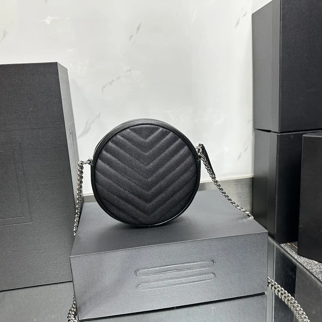 SAINT LAURENT Grain De Poudre Matelasse Chevron Quilted Round Vinyle Camera Bag Deep Marine-Silver hardware - Bag