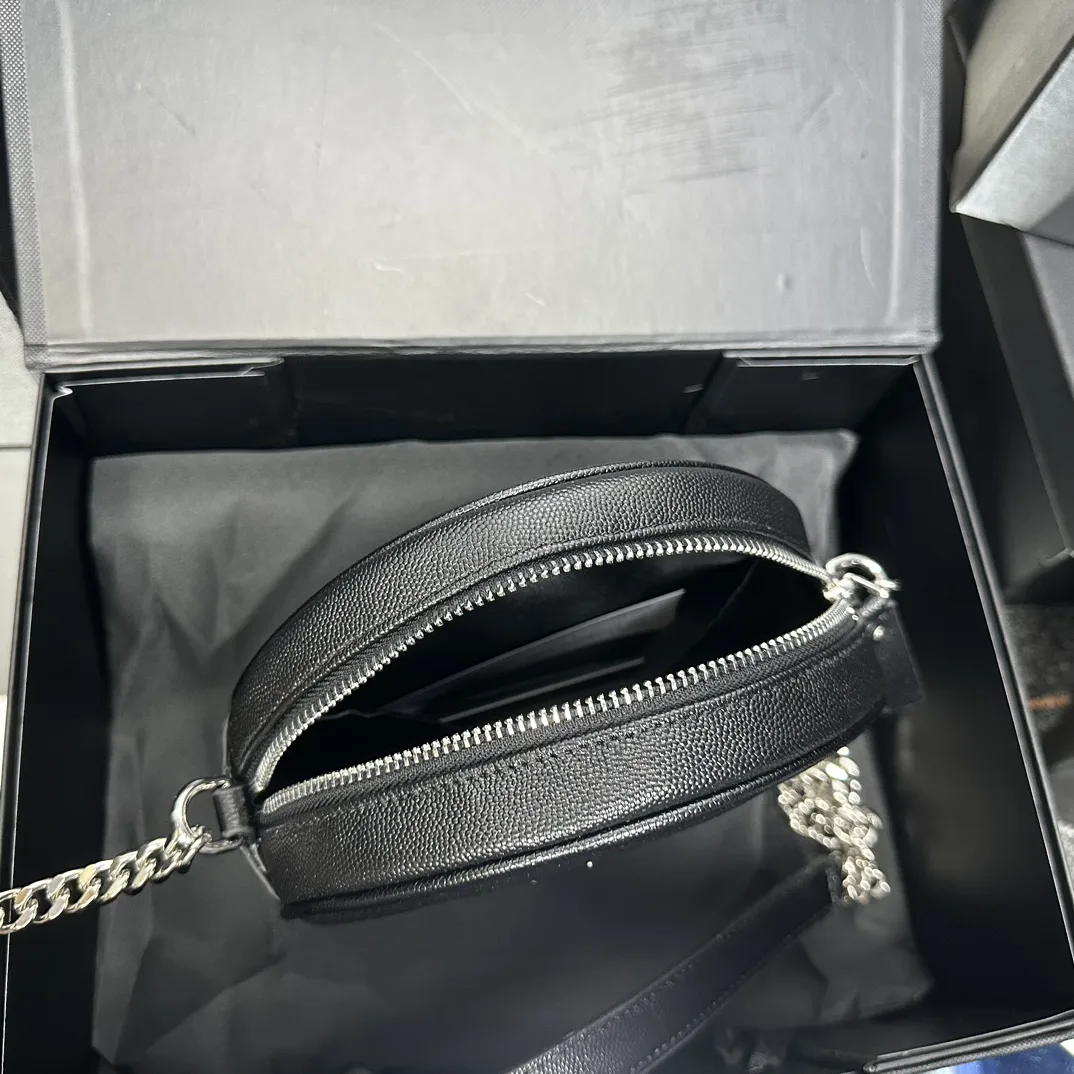 SAINT LAURENT Grain De Poudre Matelasse Chevron Quilted Round Vinyle Camera Bag Deep Marine-Silver hardware - Bag