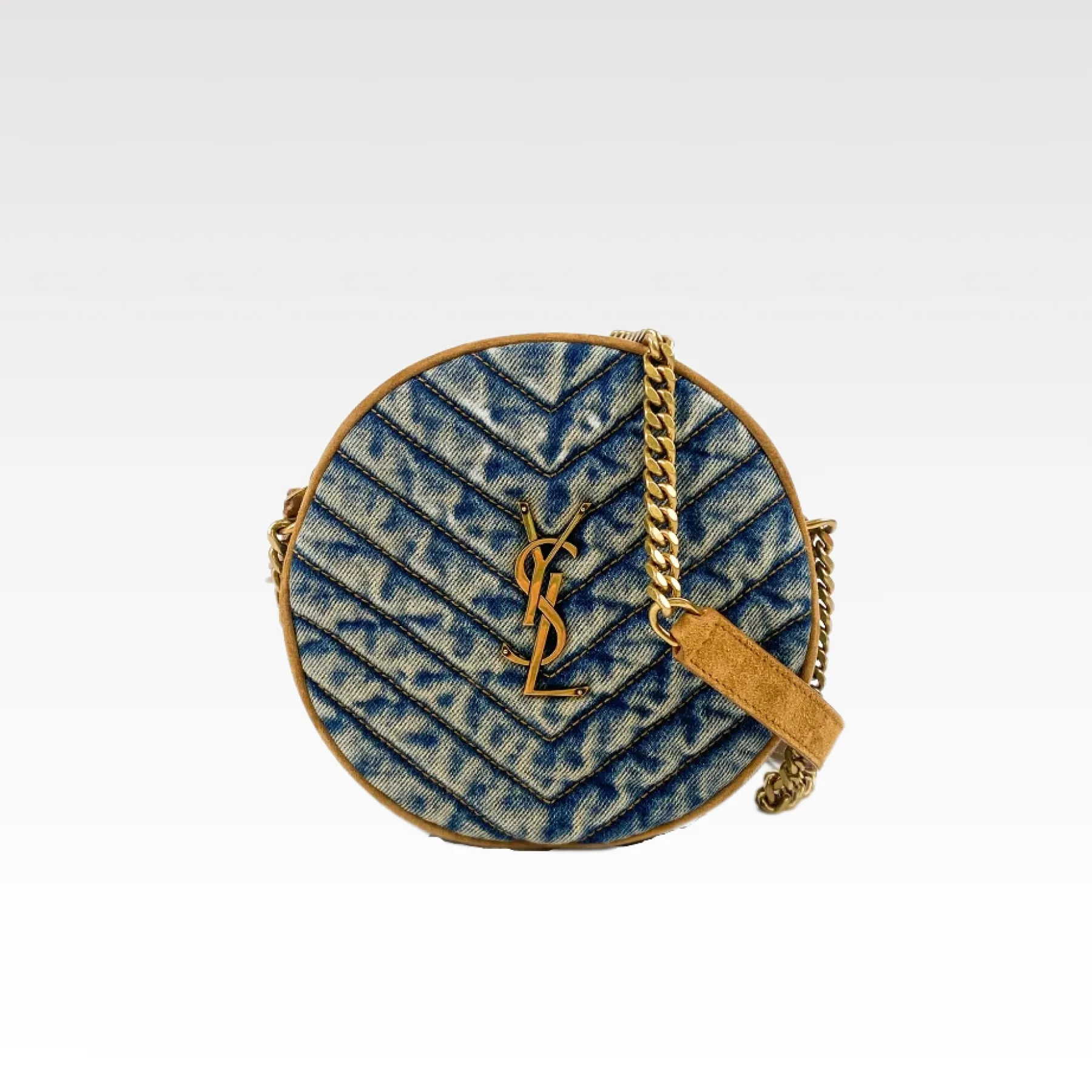 Saint Laurent YSL Round Vinyle Matelassé Quilted Denim Crossbody Bag