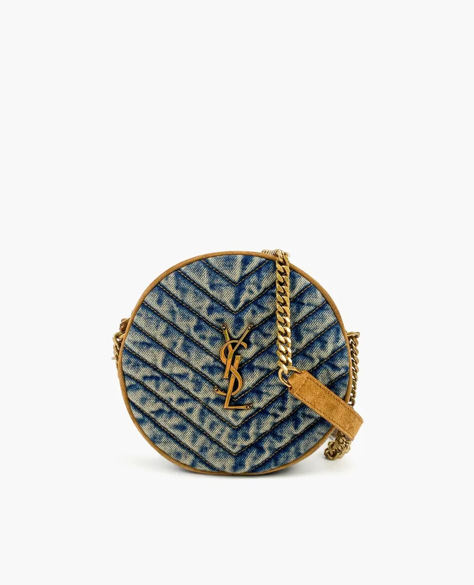 Saint Laurent YSL Round Vinyle Matelassé Quilted Denim Crossbody Bag