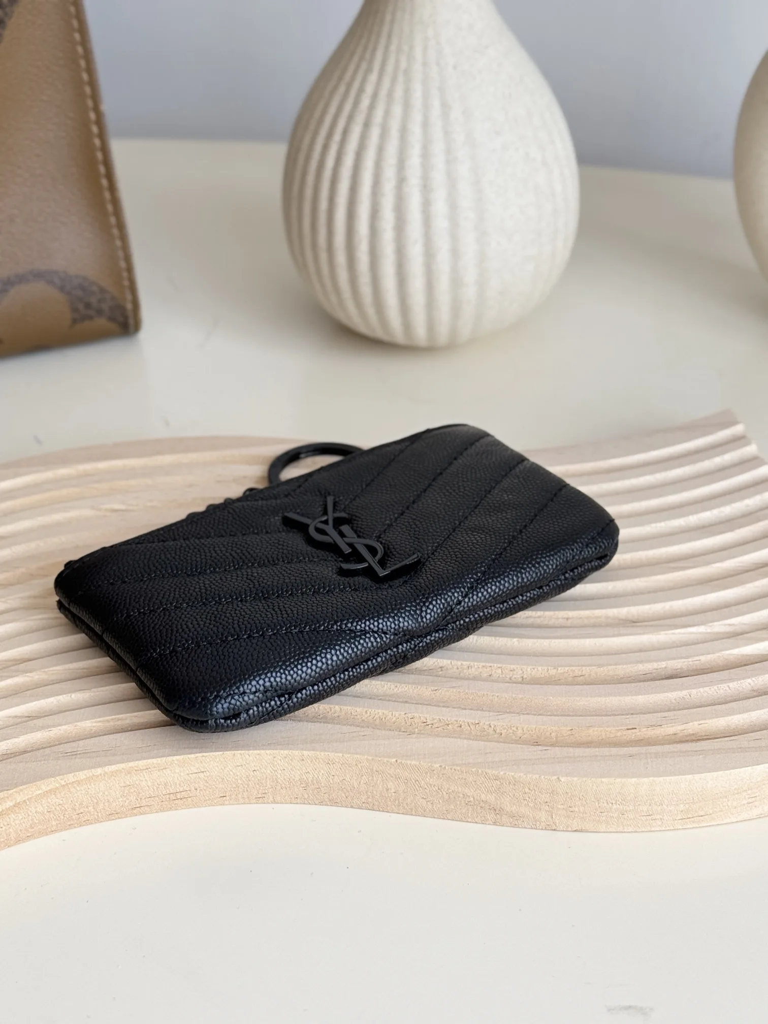 Saint Laurent Ball-Patterned Cowhide Wallet -Black Leather Gold Wallet