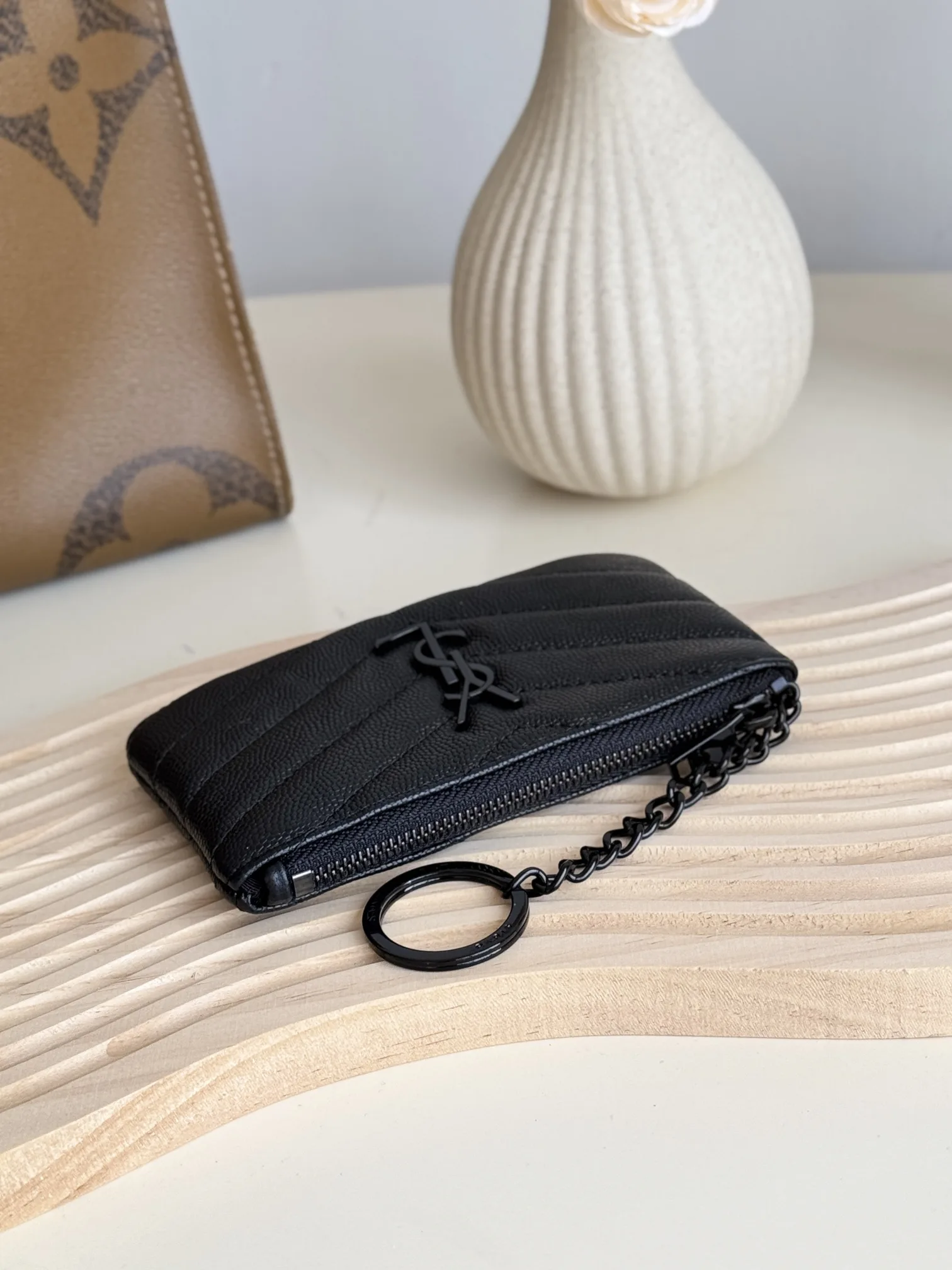Saint Laurent Ball-Patterned Cowhide Wallet -Black Leather Gold Wallet